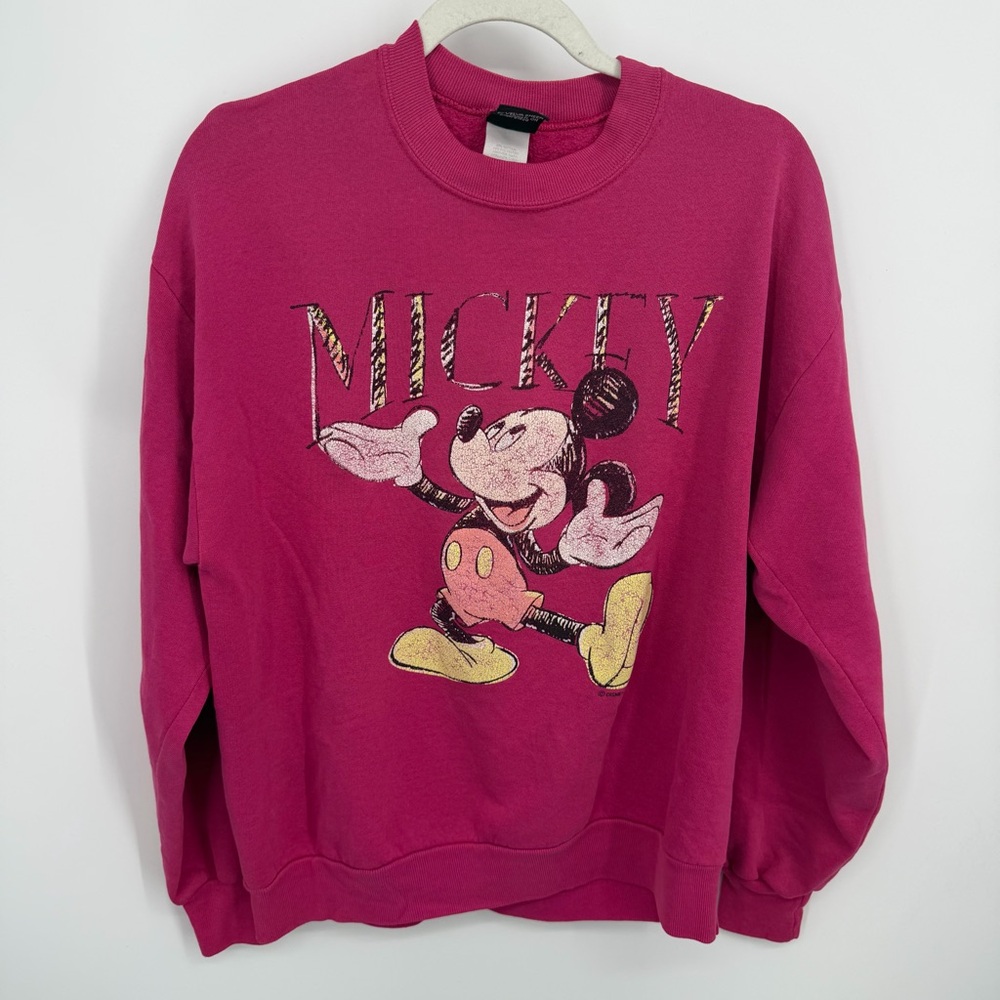 VTG Mickey‎ Mouse Sweatshirt Disney Adult M Pink Mickey Unlimited USA Made 90s